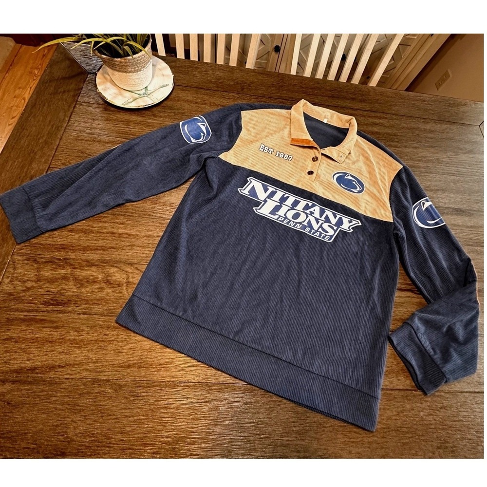 Penn‎ State Nittany Lions Navy Corduroy Pullover Polo Sweatshirt Large EST 1887